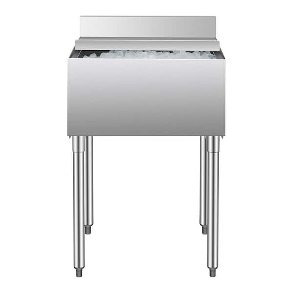 Commercial Ice Bin 61L Underbar Ice Bin 24 in.W Stainless Steel Ice Chest with Sliding Lid Bottle Holders Single Bowl