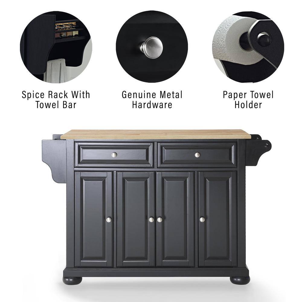 Alexandria Black Solid Hardwood Kitchen Island with Natural Wood Top
