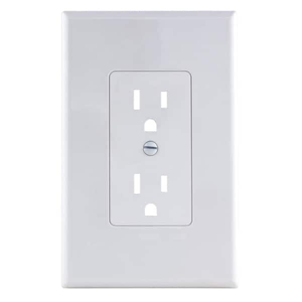 Commercial Electric White 1-Gang Duplex Outlet Cover-Up Plastic Wall Plate