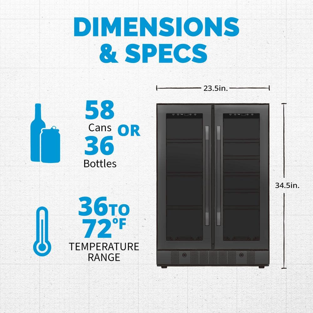 24" Black Stainless Steel Dual Zone Wine and Beverage Refrigerator