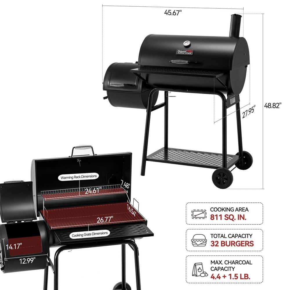 Royal Gourmet 30" Black Steel Charcoal Grill with Smoker