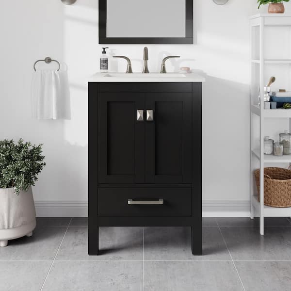 Aberdeen 24 in. Single Sink Espresso Bath Vanity with White Carrara Quartz Top (Assembled)