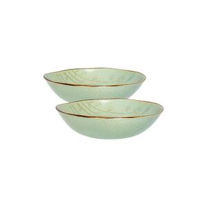 Ryo 54.10 fl. oz. Green Porcelain Salad Bowl (Set of 2)