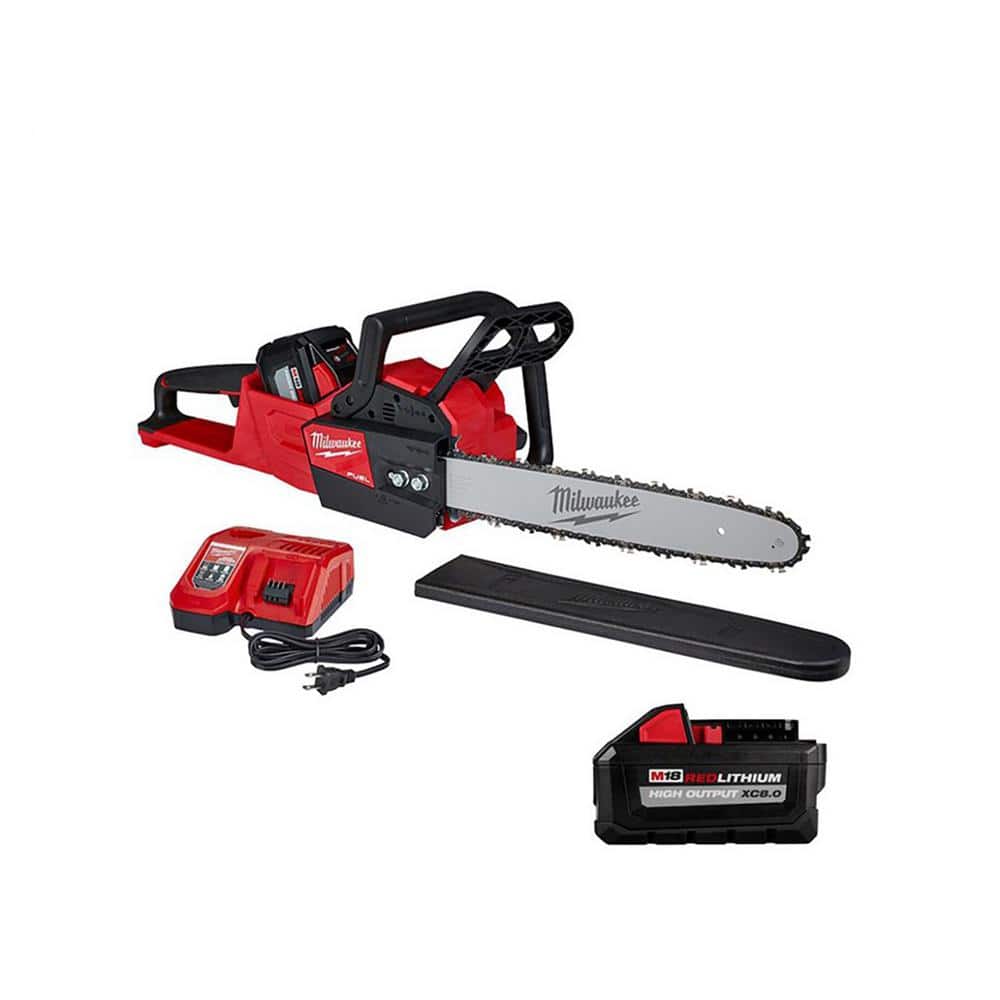 Milwaukee M18 FUEL 16 in. 18-Volt Lithium-Ion Brushless Battery Chainsaw Kit with 12Ah & 8Ah Batteries -  2727-21HD-8AH