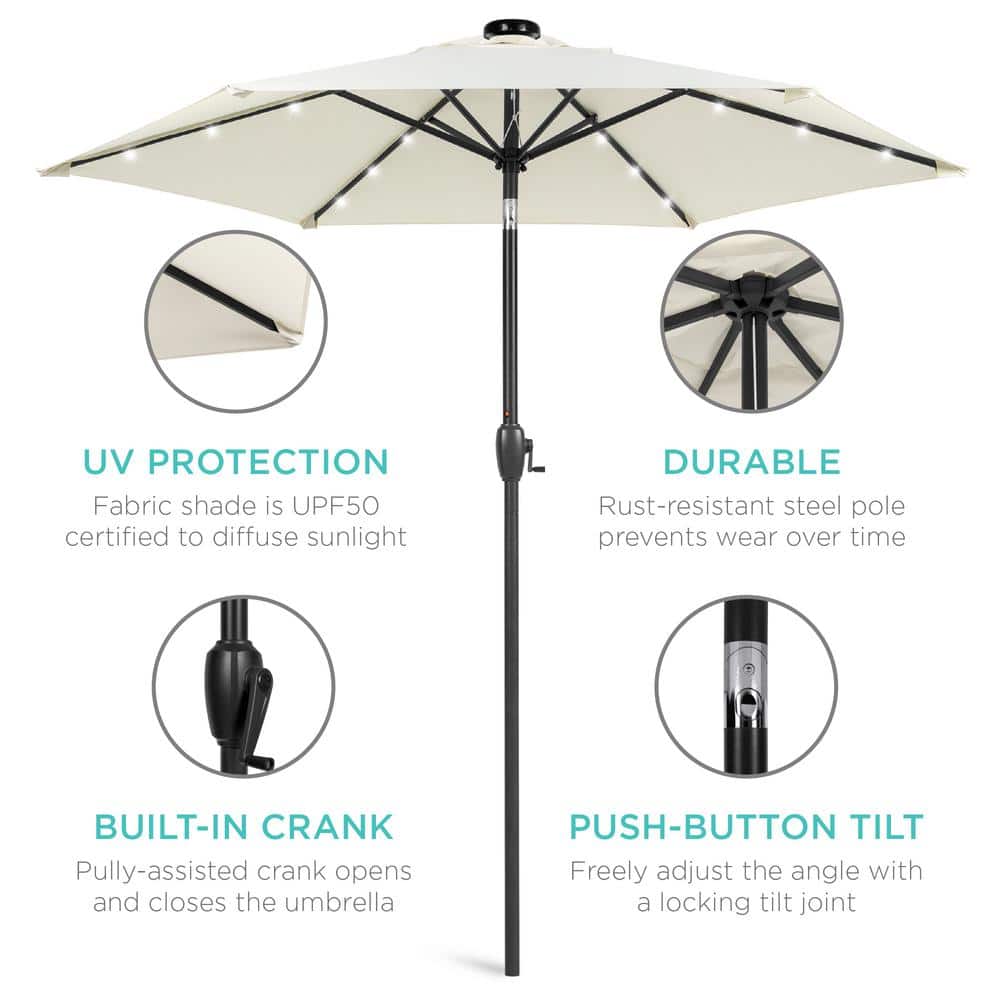Ivory Solar LED Outdoor Patio Umbrella with Tilt and Crank