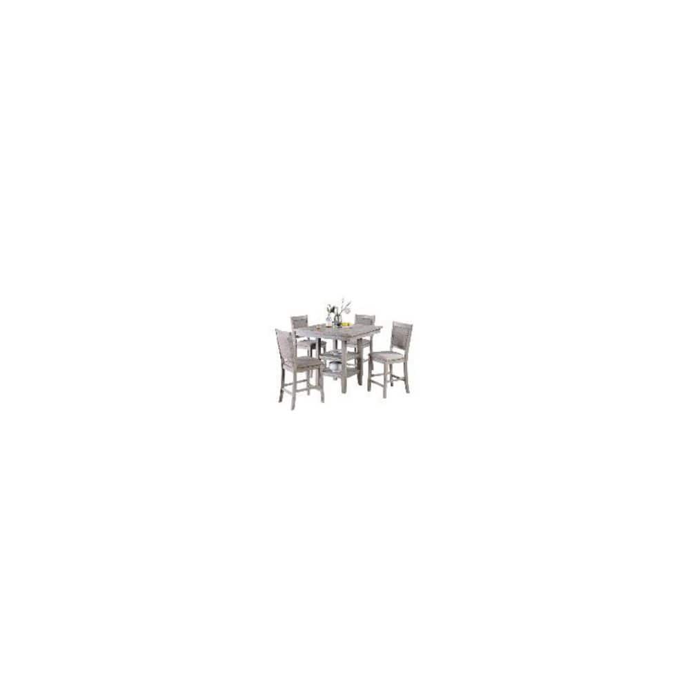 5-Piece Set Wicker Gray Dining Room Furniture, Counter Height, Square Table with Shelves Cushion Chairs, Wood price history on PriceWatchPro