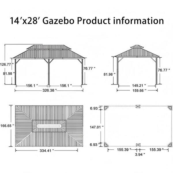 PURPLE LEAF 14 ft. x 28 ft. Bronze Patio Outdoor Gazebo for