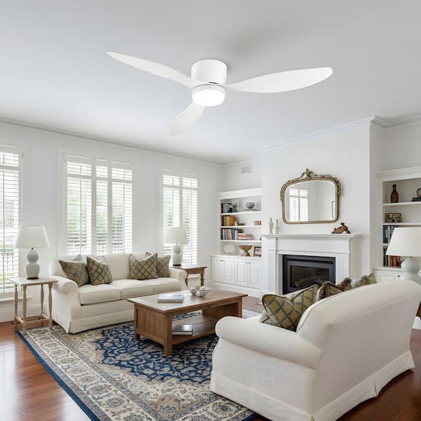 52 in. LED Indoor White Low Profile Ceiling Fan with Light Kit, Remote/APP Control, Alexa and Google Assistant