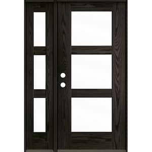 BRIGHTON Modern 50 in. x 80 in. 3-Lite Right-Hand/Inswing Clear Glass Baby Grand Stain Fiberglass Prehung Front Door/LSL