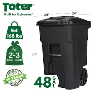 48 Gallon Black Rolling Outdoor Garbage/Trash Can with Wheels and Attached Lid
