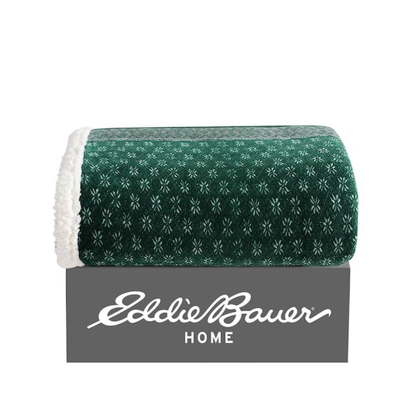 Eddie Bauer Fair Isle Ultra Soft Sherpa Green Microfiber Throw Blanket