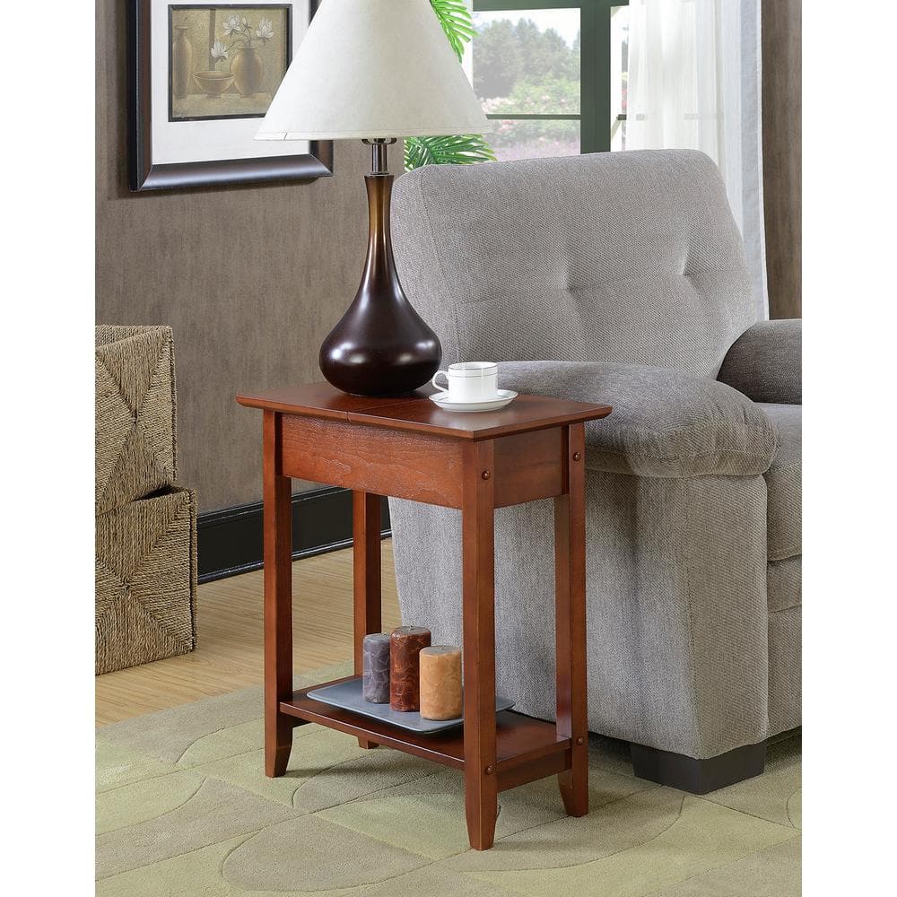 Heritage Mahogany Square Flip-Top End Table with Shelf