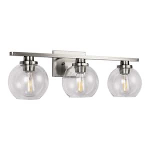 Modern 25 in. 3-Light Brushed Nickel Bathroom Vanity Light, Modern Farmhouse Wall Sconce with Open Globe Glass Shades