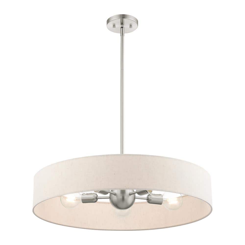 Venlo Brushed Nickel 5-Light Drum Pendant with Oatmeal Shade