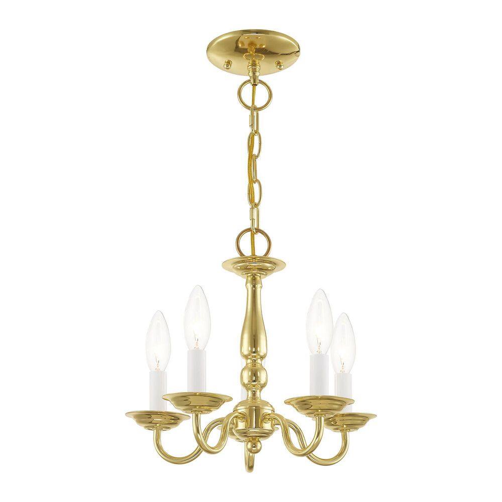 Elegant Williamsburgh Polished Brass Mini Chandelier with 5 Candelabra Lights