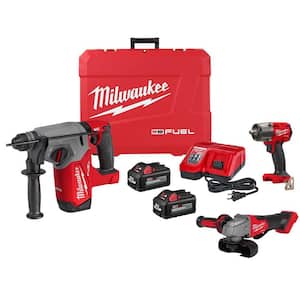 M18 FUEL 18V Lithium-Ion Brushless Cordless 1 in. SDS-Plus Rotary Hammer Kit with Grinder and 1/2 in. Impact Wrench
