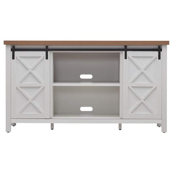 Meyer&Cross Elmwood 58 in. White and Gold-Toneen Oak TV Stand Fits TV's up to 65 in.