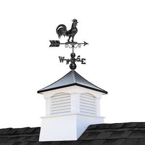 Coventry 26in. x 26in. Square x 62in. High Vinyl Cupola with Black Aluminum Roof and Black Aluminum Rooster Weathervane