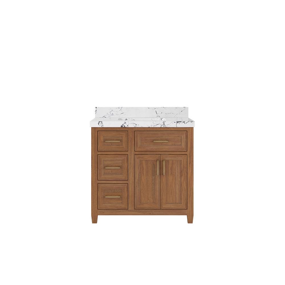 Santa Monica 36 in. W x 22 in. D x 36 in. H Single Sink Bath Vanity in Dark Natural with 2 in. Viola Night Qt. Top price history on PriceWatchPro