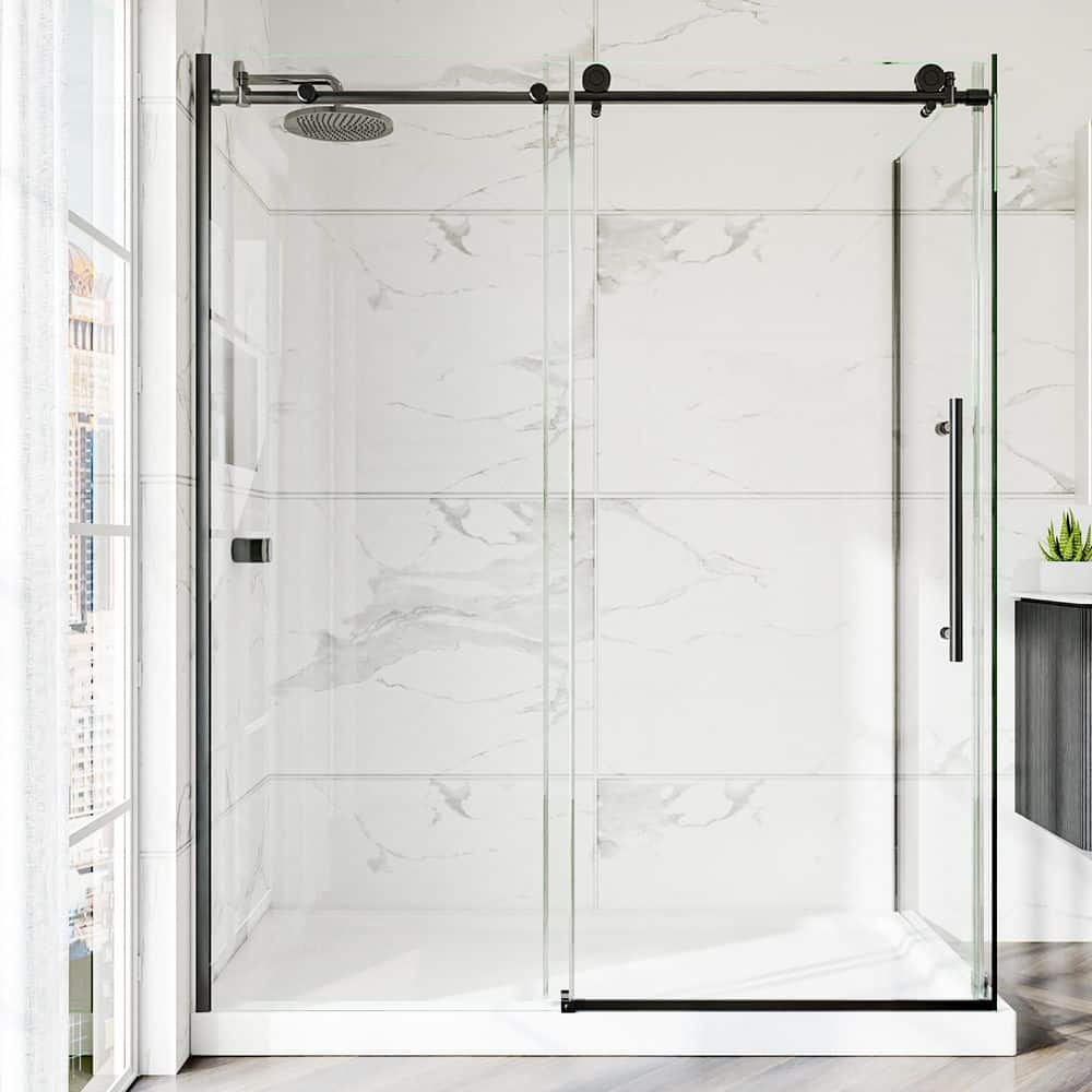 56-60 in. W x 36 in. x 72 in. H Frameless Corner Shower Enclosure in Matte Black with with 5/16 in. Clear Glass price history on PriceWatchPro
