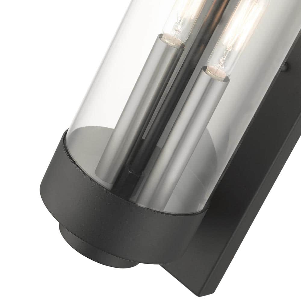 Hillcrest Textured Black Stainless Steel 2-Light Outdoor Wall Lantern