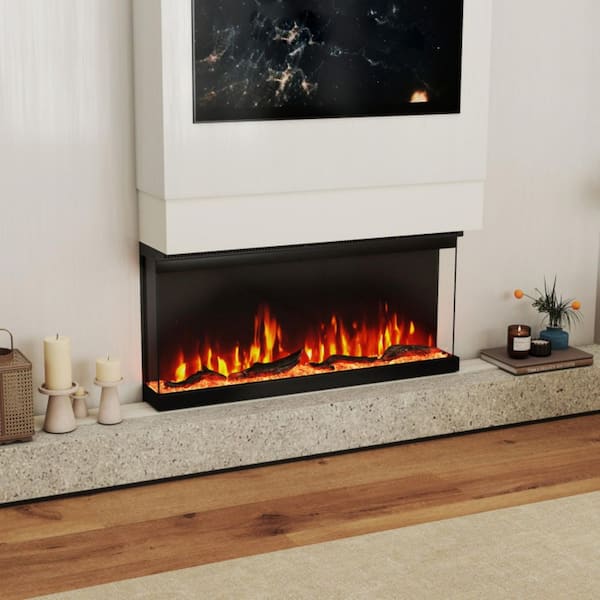 36 in. 3-Sided Wall Mount Electric Fireplace in Black with 12 Flame, Remote, 5 Brightness, Timer, 3D Recessed Fireplace