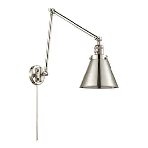Appalachian 8 in. 1-Light Polished Nickel Wall Sconce with Polished Nickel Metal Shade with On/Off Turn Switch