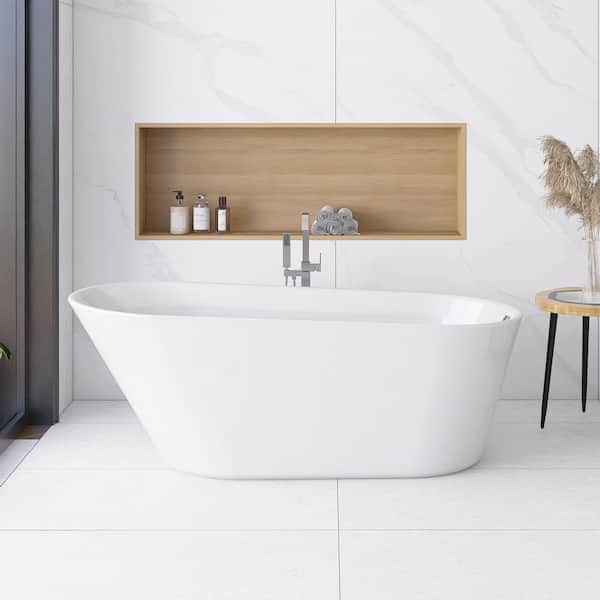 Staykiwi 69 in. x 30 in. Acrylic Freestanding Soaking Bathtub in Glossy White with Chrome Reversible Drain