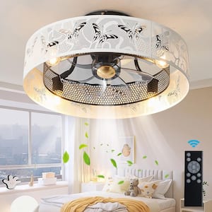 20.47 in. Indoor Black and White Metals Caged Ceiling Fan Light with Light Kit and Remote Control, Bulb not Included