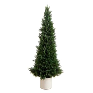 5 ft. UV Resistant Artificial Cedar Tree in Decorative White Planter (Indoor/Outdoor)