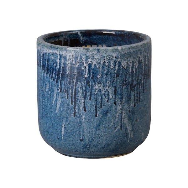 Emissary 15 in. L x 16 in. H Quin Blue Ceramic Round Planter with High-fire treatment
