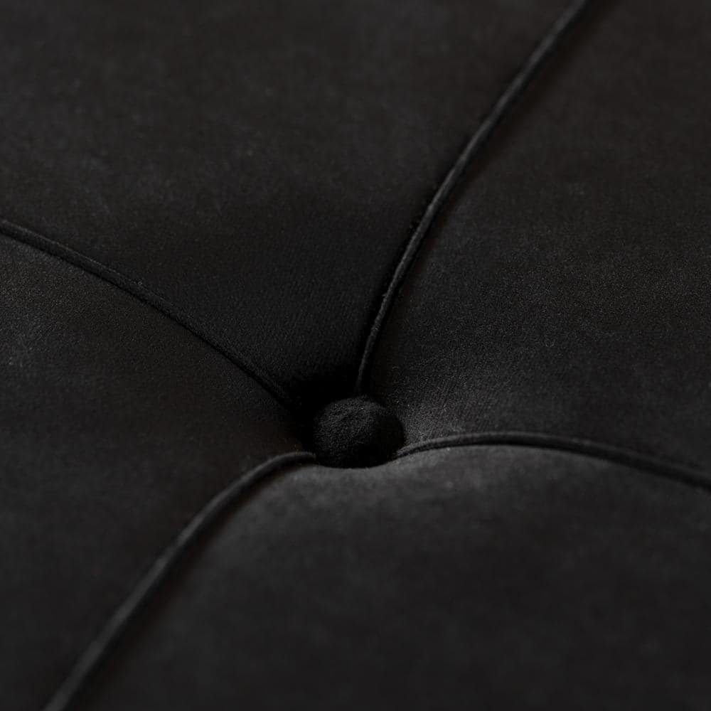 Black Velvet Round Ottoman with Gold Hairpin Base
