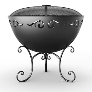 23 in. Dia SEDONA Outdoor Wood Burning Fire Bowl in Black with Cover