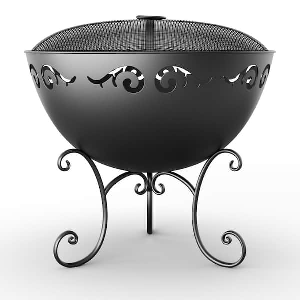 Unbranded 23 in. Dia SEDONA Outdoor Wood Burning Fire Bowl in Black with Cover