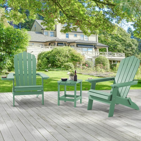 Sonkuki Dark Green Outdoor Plastic Folding Adirondack Chair Patio Fire Pit Chair for Outside (2-Pack)