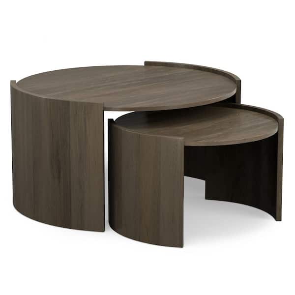 Simpli Home Robin 32 in. Ash Grey Wide Round Contemporary Solid Mango Wood 2-Piece Nesting Coffee Table, Fully Assembled