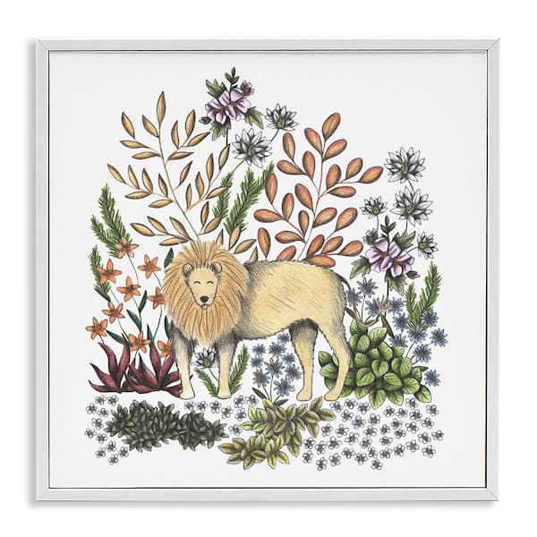 Jungle Wildlife Lion by Cecilia Battaini White Framed Giclee Animal Art Print 24 in. x 24 in.