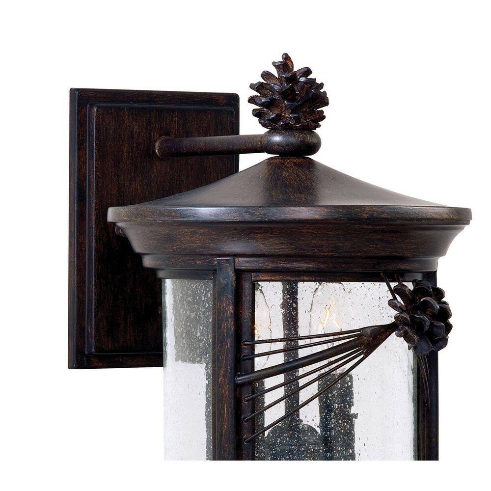 Rustic Iron Oxide 2-Light Outdoor Wall Lantern with Seedy Glass