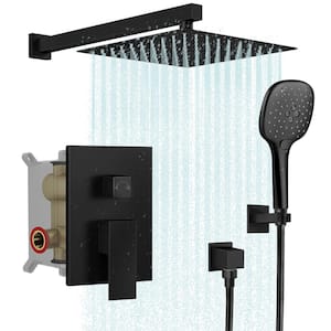 3-Spray Patterns with 2.5 GPM 10 in. Wall Mount Dual Shower Heads with Handheld in Matte Black (Valve Included)