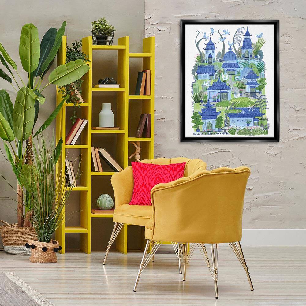Charming Village Buildings by Kay Widdowson Black Floater Frame Architecture Graphic Art Print 31 in. x 25 in. price history on PriceWatchPro