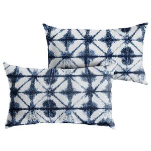 Sorra Home Sunbrella Indigo Geometric Rectangular Outdoor Knife Edge Lumbar Pillows (2-Pack)