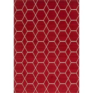 Trellis Frieze Red/Ivory 10 ft. x 14 ft. Geometric Area Rug