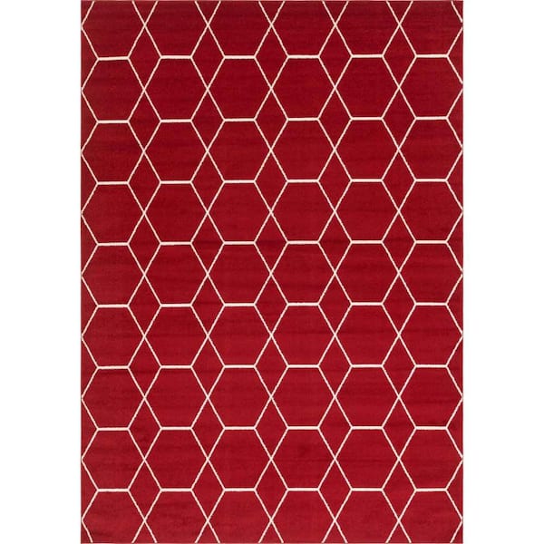 Trellis Frieze Red/Ivory 10 ft. x 14 ft. Geometric Area Rug