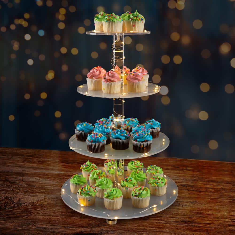 Clear 4-Tier Round Acrylic Cupcake Stand with LED Lights
