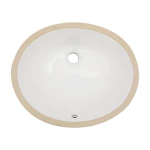 18 in. x 15 in. White Ceramic Oval Undermount Bathroom Sink with Overflow