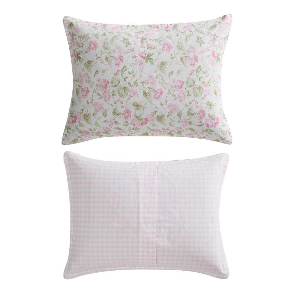 Twin Pink Cotton Reversible Floral Comforter Set