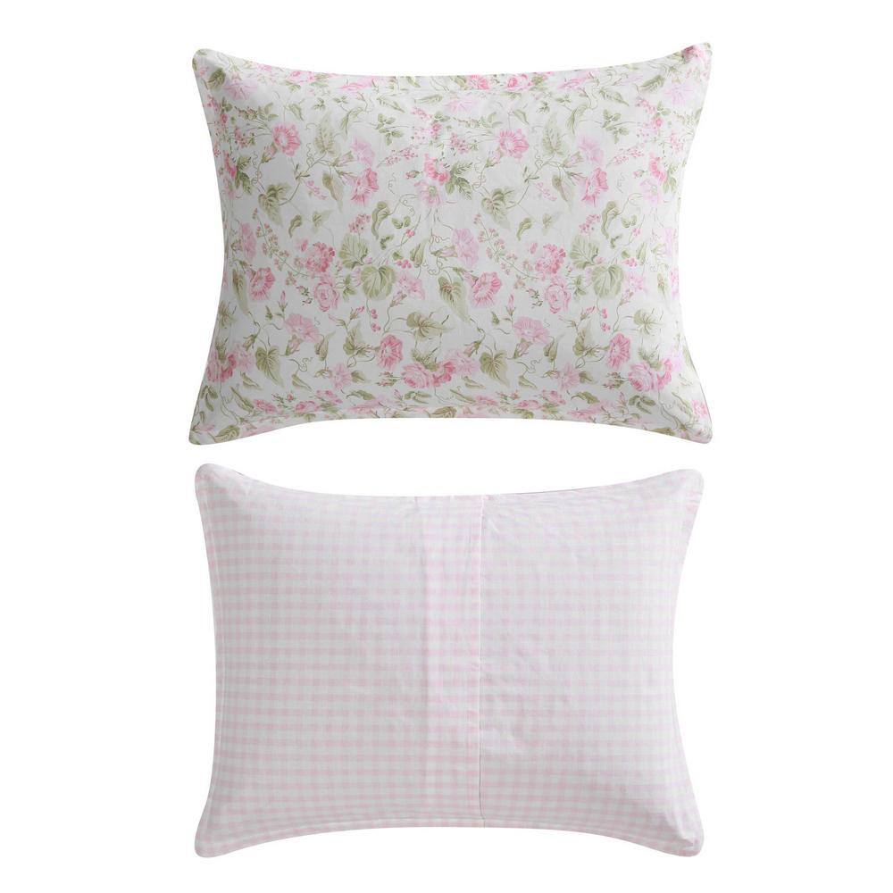 Pink Floral Cotton Full Reversible Bedspread Set