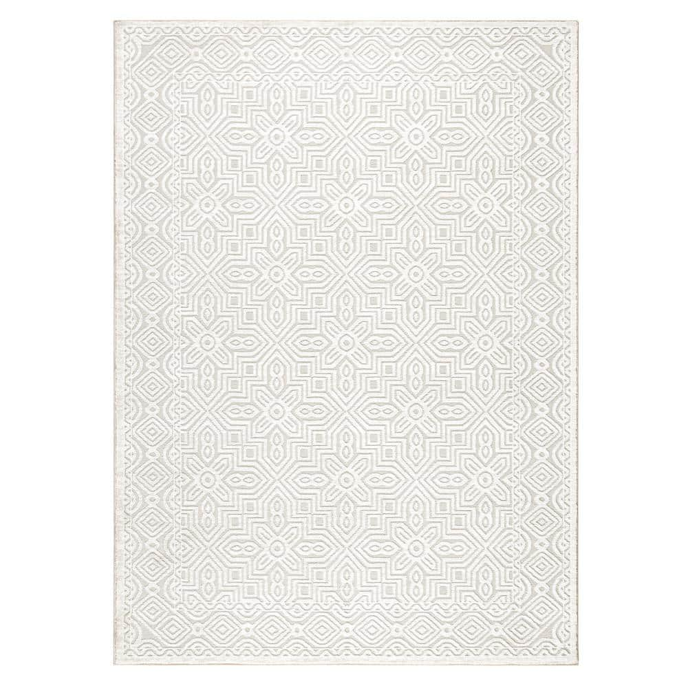 Luxe Maya Medallion Tile Ivory Greige 5 ft. x 7 ft. Area Rug -  TOWN & COUNTRY LIVING, 2-9902-100