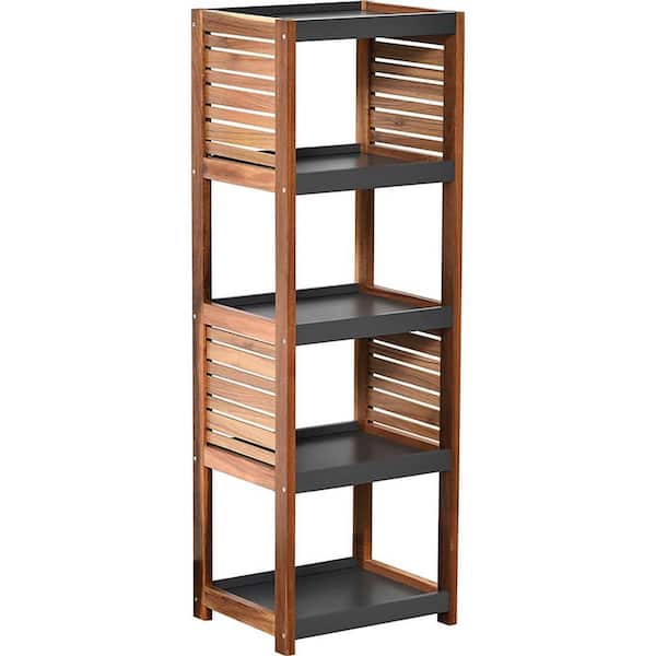 EVIDECO French home goods Elements 14.5 in. W x 11.12 in. D x 42.12 in. H Gray Freestanding Linen Cabinet 5 Tiers in Acacia-Grey