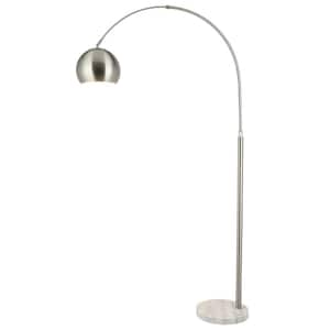 70 in. Arcing Modern Floor Lamp in Nickel and Marble with Rotating Shade